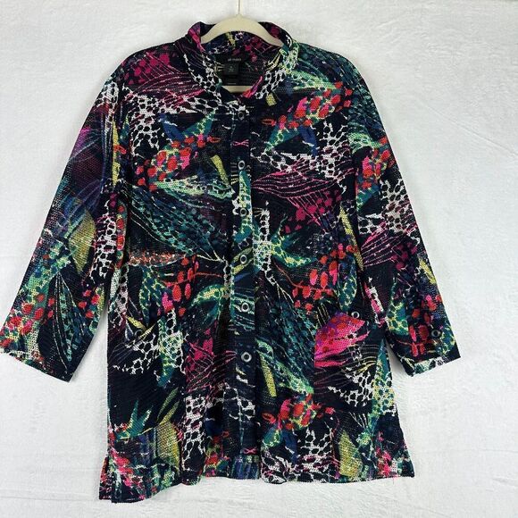 Ali Miles Open Weave Wire Collar Jacket Size XL Abstract Artsy Lagenlook - Picture 1 of 8